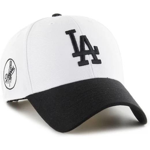 47 Brand MLB Sure Shot LA Dodgers Snapback Hat, White & Black Adjustable Cap, Official Los Angeles Dodgers Baseball Hat, Flat Brim Snapback, One Size Fits Most, Premium Cotton Sports Cap for Men and Women - 47 Brand - Image 2