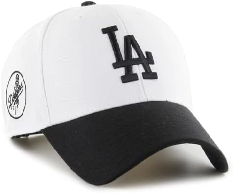 47 Brand MLB Sure Shot LA Dodgers Snapback Hat, White & Black Adjustable Cap, Official Los Angeles Dodgers Baseball Hat, Flat Brim Snapback, One Size Fits Most, Premium Cotton Sports Cap for Men and Women - 47 Brand - Image 3