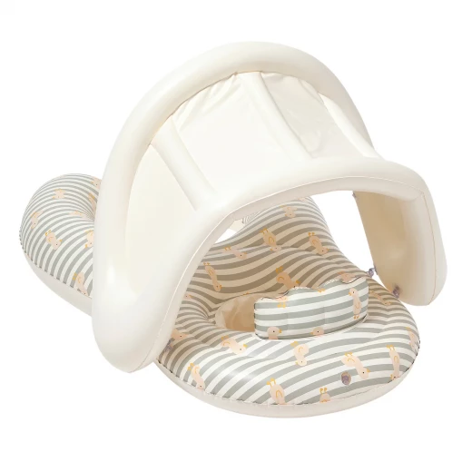 مقعد عوامة الأطفال SUNNYLiFE Float Together بتصميم بطة باللون الأخضر المخطط للأعمار من 12-24 شهرًا مع مظلة قابلة للإزالة وميزات أمان - صني لايف - Image 4