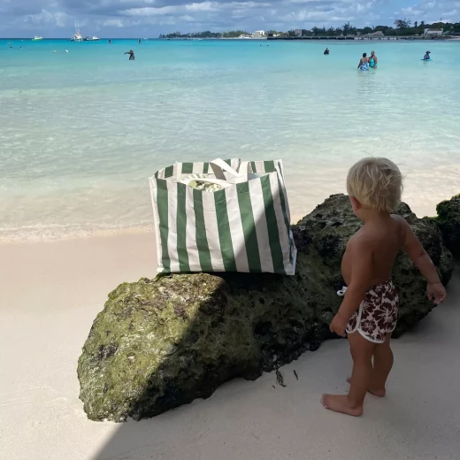 SUNNY LiFE The Vacay Carryall Beach Bag Olive Stripe Oversized Waterproof Durable with Detachable Pouch and Drainage Holes - Sunny life - Image 3