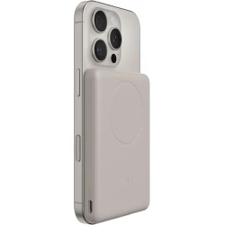 Belkin BoostCharge 5000mAh Slim Magnetic Power Bank with Qi2 Fast Charging and USB C Port for iPhone Galaxy Pixel and More Beige