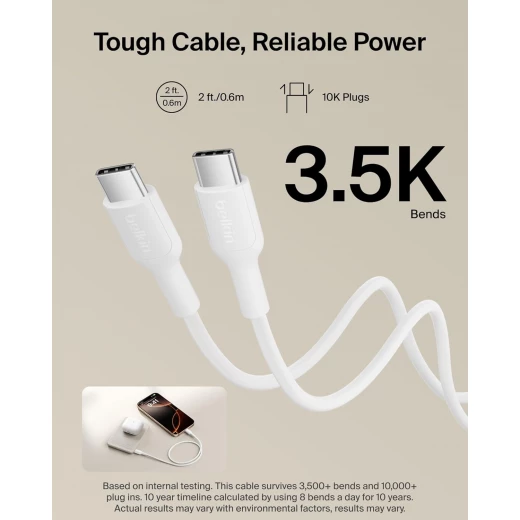 بيلكن BoostCharge بنك طاقة مغناطيسي بسعة 5000mAh | شاحن محمول نحيف مع حلقة مغناطيسية ومنفذ USB-C | بطارية إضافية للآيفون وجالاكسي وPixelSnap والآيباد والأجهزة اللوحية | كابل USB-C مرفق | اللون رملي - بيلكين - Image 5