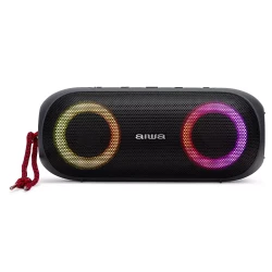 مكبر صوت ستيريو محمول Aiwa BST-650 أسود بقوة 20 واط RMS وبلوتوث 5.0 مع نظام HyperBass وإضاءة RGB