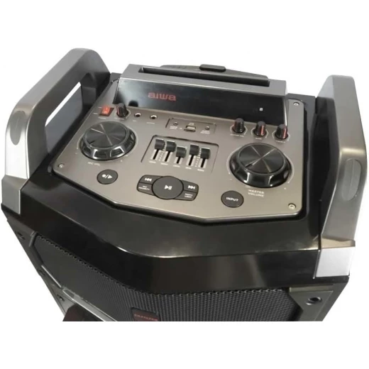 مكبر صوت ترولي Aiwa KBTUS-900 بتقنية بلوتوث مع 2 ميكروفون لاسلكي وجهاز تحكم عن بعد، أسود، ارتفاع 120 سم - ايوا - Image 2