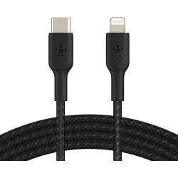 Belkin BoostCharge Nylon Braided USB C to Lightning Cable 6.6ft Black MFi Certified 18W Power Delivery Fast Charging for iPhone 14 13