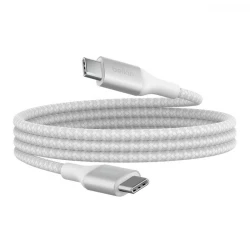 Belkin USB-IF Certified Braided 240W USB-C to USB-C Cable 1 Meter White for Fast Charging Laptops Tablets Smartphones