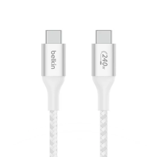 كابل بييلكين معتمد من USB-IF مضفر بقوة 240 واط من USB-C إلى USB-C بطول 1 متر أبيض للشحن السريع لأجهزة اللابتوب والأجهزة اللوحية والهواتف الذكية - بيلكين - Image 5