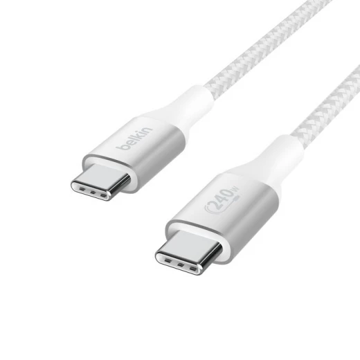 كابل بييلكين معتمد من USB-IF مضفر بقوة 240 واط من USB-C إلى USB-C بطول 1 متر أبيض للشحن السريع لأجهزة اللابتوب والأجهزة اللوحية والهواتف الذكية - بيلكين - Image 4