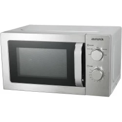 ميكروويف Aiwa MW-200SL بسعة 20 لتر وقوة 700 واط من الستانلس ستيل مع تحكم بمقبض دوار ووظيفة إذابة الجليد باللون الفضي