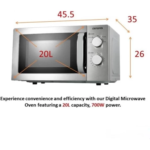 ميكروويف Aiwa MW-200SL بسعة 20 لتر وقوة 700 واط من الستانلس ستيل مع تحكم بمقبض دوار ووظيفة إذابة الجليد باللون الفضي - ايوا - Image 4