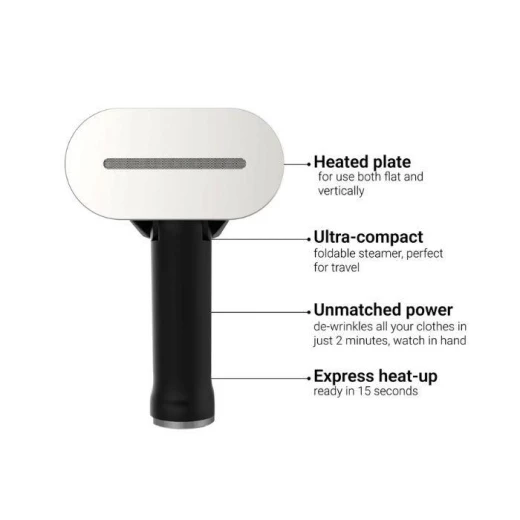 Steam One James EUFD80B Handheld Garment Steamer | 2000W Powerful Steam Iron | Foldable Portable Design for Travel & Home | Black | Includes 2 Water Tanks 150ml & 80ml - Steam One - Image 2