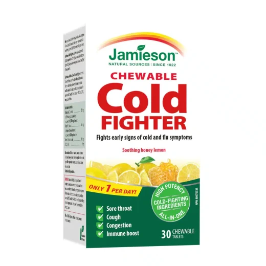 Jamieson Cold Fighter 30 Chewable Tablets | Vitamin C, Zinc & Echinacea for Immune Support and Cold Symptom Relief