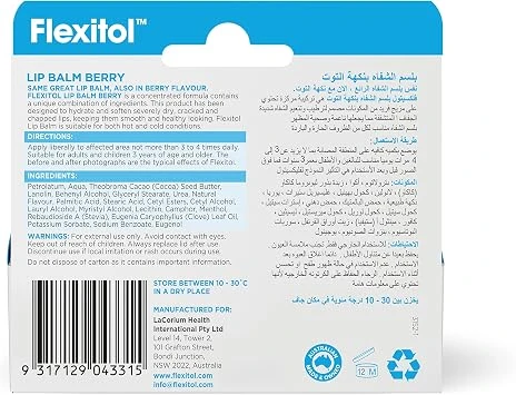 Flexitol Lip balm 10g- Berry, Hydrates lips, Dry Lips, Soften Lips, Ultra-moisturizing, Clinically tested and fast acting, Intensive Hydration - Flexitol - Image 3