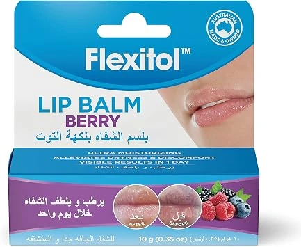Flexitol Lip balm 10g- Berry, Hydrates lips, Dry Lips, Soften Lips, Ultra-moisturizing, Clinically tested and fast acting, Intensive Hydration Flexitol Lip balm 10g- Berry, Hydrates lips, Dry Lips, Soften Lips, Ultra-moisturizing, Clinically tested and fast acting, Intensive Hydration