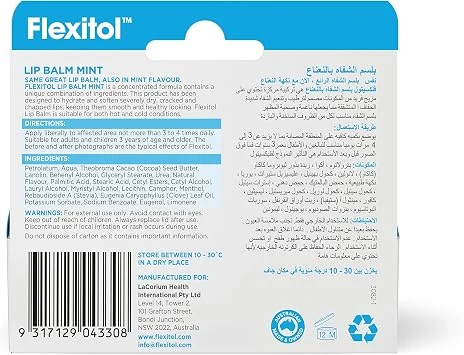 Flexitol Lip balm 10g- Mint, Hydrates lips, Dry Lips, Soften Lips,Ultra-moisturizing, Clinically tested and fast acting, Intensive Hydration - Flexitol - Image 2