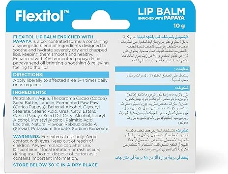 Flexitol Lip Balm 10g- Papaya, Hydrates lips, Dry Lips, Soften Lips, Ultra-moisturizing, Clinically tested and fast acting, Intensive Hydration - Flexitol - Image 3