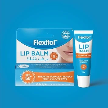 Flexitol SPF50+ Lip Balm 10 gm, dry lips, nourish and hydrate lips, moisture lips. High UVA and UVB protection, Dematologically tested, Suitable for all skin types Flexitol SPF50+ Lip Balm 10 gm, dry lips, nourish and hydrate lips, moisture lips. High UVA and UVB protection, Dematologically tested, Suitable for all skin types