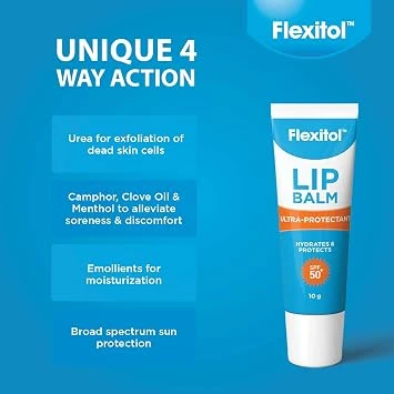 Flexitol SPF50+ Lip Balm 10 gm, dry lips, nourish and hydrate lips, moisture lips. High UVA and UVB protection, Dematologically tested, Suitable for all skin types - Flexitol - Image 4