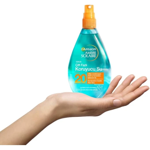 Garnier Ambre Solaire UV Water Sun Cream Spray SPF20 150ml with Aloe Vera, medium UVB/UVA protection and a fresh non-sticky water texture - Garnier - Image 2
