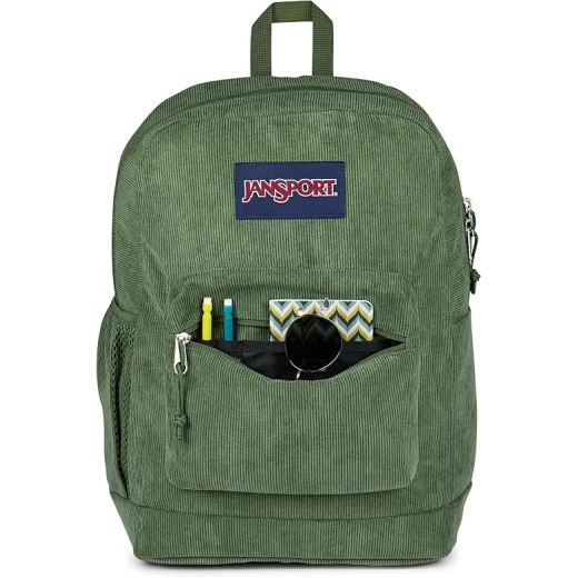 JanSport Cross Town Plus Remix Cargo Green Corduroy Backpack, Large Main Compartment, Padded 15-Inch Laptop Sleeve, Side Bottle Pocket & Front Organizer Pocket - JanSport - Image 2