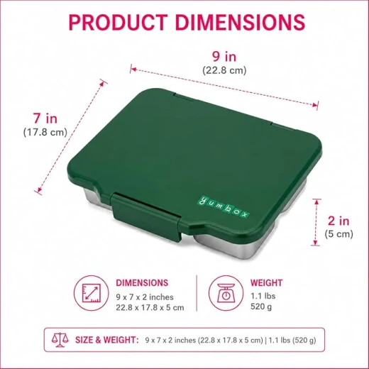 علبة طعام Yumbox Prêt المصنوعة من الفولاذ المقاوم للصدأ والمانعة للتسرب (لون أخضر دبلن) | خفيفة الوزن، صغيرة الحجم، متينة، مناسبة للساندويتشات - يومبوكس - Image 3