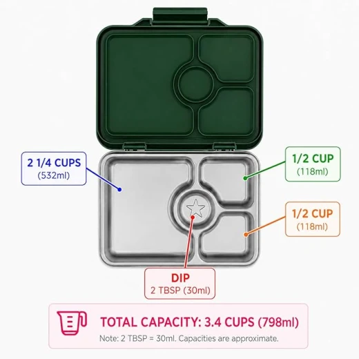 علبة طعام Yumbox Prêt المصنوعة من الفولاذ المقاوم للصدأ والمانعة للتسرب (لون أخضر دبلن) | خفيفة الوزن، صغيرة الحجم، متينة، مناسبة للساندويتشات - يومبوكس - Image 2