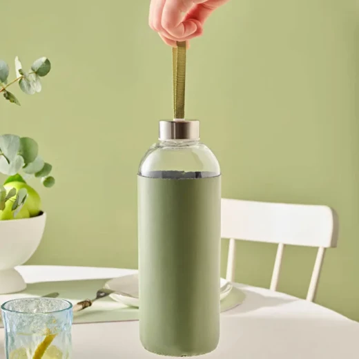 Karaca Leather Water Bottle 1L Green, Stylish Reusable Bottle with 1000 ml Capacity, Elegant Design for Daily Use, Office, Travel and Sports - karaca - Image 5