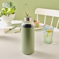 Karaca Leather Water Bottle 1L Green, Stylish Reusable Bottle with 1000 ml Capacity, Elegant Design for Daily Use, Office, Travel and Sports
