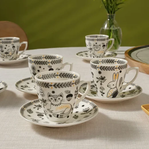 Karaca Animal Garden 6-Person Coffee Cup Set, 12-Piece Bone China Set, 90 ml Capacity, Elegant Turkish Coffee Cups with Stylish Design - karaca - Image 6