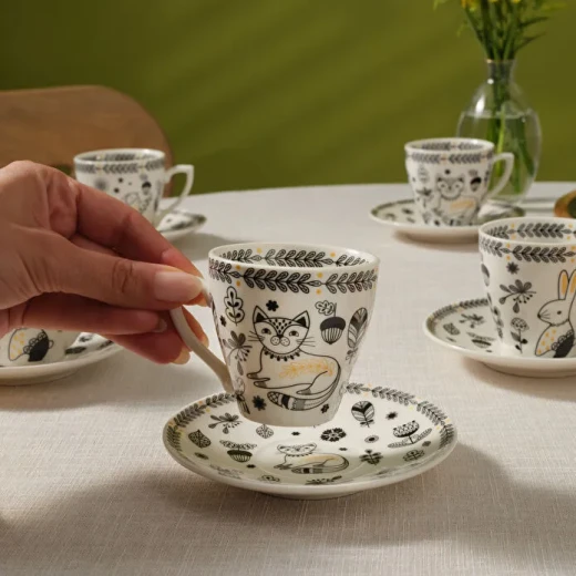 Karaca Animal Garden 6-Person Coffee Cup Set, 12-Piece Bone China Set, 90 ml Capacity, Elegant Turkish Coffee Cups with Stylish Design - karaca - Image 2
