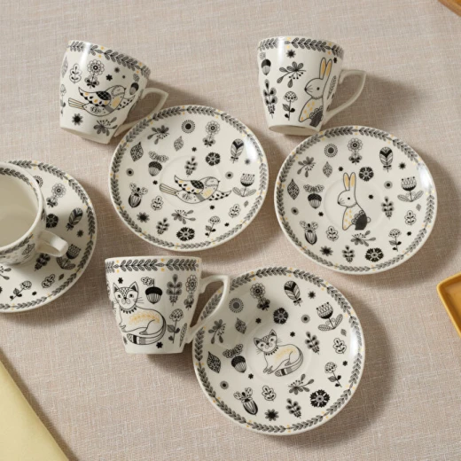 Karaca Animal Garden 6-Person Coffee Cup Set, 12-Piece Bone China Set, 90 ml Capacity, Elegant Turkish Coffee Cups with Stylish Design - karaca - Image 5