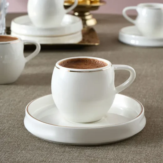 طقم فناجين قهوة كاراجا ستريم لاين صن ست لـ6 أشخاص، 12 قطعة، سعة 100 مل، مصنوع من البون، تصميم أنيق مناسب للقهوة التركية والإسبريسو