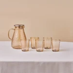 Karaca Luminous 7-Piece Glass Jug and Tumbler Set Amber, Includes 1.8L Pitcher and 6 Glasses 240 ml, Elegant Drinkware Set - karaca