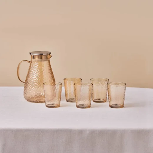 Karaca Luminous 7-Piece Glass Jug and Tumbler Set Amber, Includes 1.8L Pitcher and 6 Glasses 240 ml, Elegant Drinkware Set Karaca Luminous 7-Piece Glass Jug and Tumbler Set Amber, Includes 1.8L Pitcher and 6 Glasses 240 ml, Elegant Drinkware Set