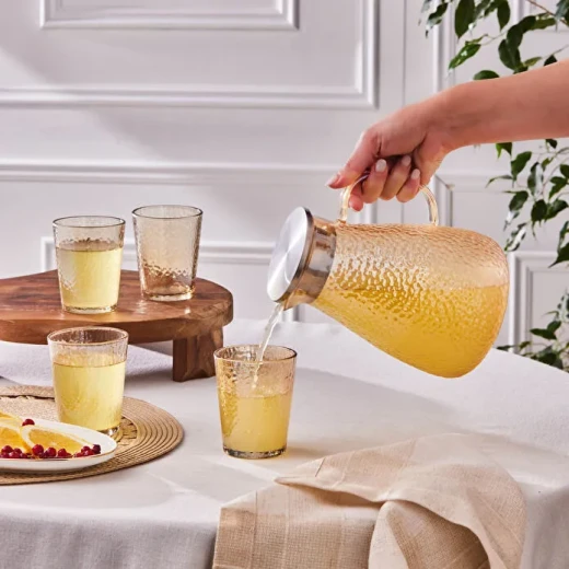 Karaca Luminous 7-Piece Glass Jug and Tumbler Set Amber, Includes 1.8L Pitcher and 6 Glasses 240 ml, Elegant Drinkware Set - karaca - Image 2