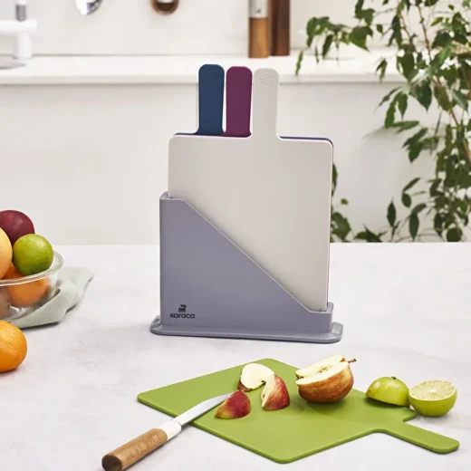 Karaca Draco 5-Piece Cutting Board Set – 4 Durable Plastic Chopping Boards with Storage Stand, Organized Kitchen Solution for Daily Food Preparation - karaca - Image 5