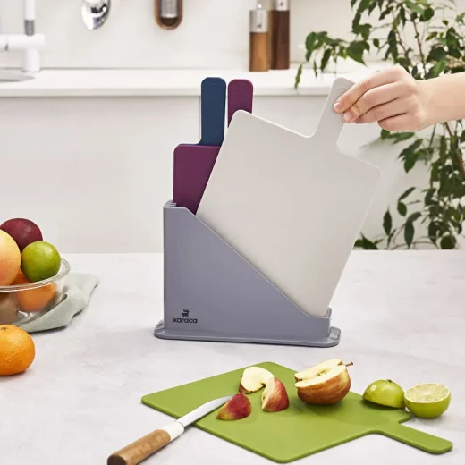 Karaca Draco 5-Piece Cutting Board Set – 4 Durable Plastic Chopping Boards with Storage Stand, Organized Kitchen Solution for Daily Food Preparation - karaca - Image 3