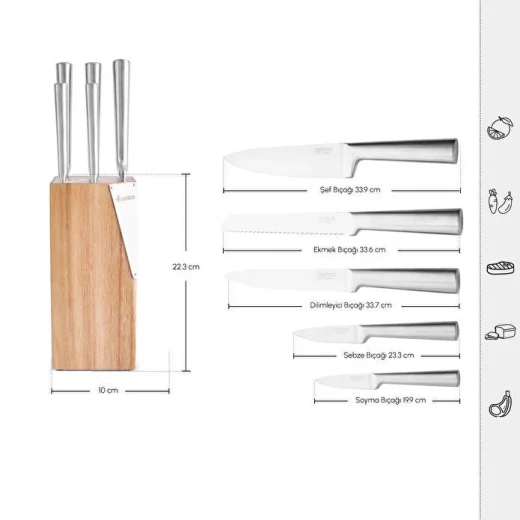 Karaca Samuray Thor New 6-Piece Japanese Steel Knife Set with Wooden Block – Premium 5Cr15MoV Kitchen Knives for Professional Cutting - karaca - Image 5