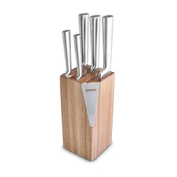 Karaca Samuray Thor New 6-Piece Japanese Steel Knife Set with Wooden Block – Premium 5Cr15MoV Kitchen Knives for Professional Cutting