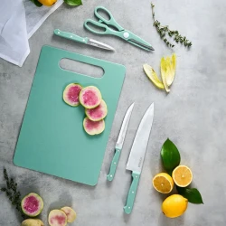 Karaca Sharp 3 in 1 Mint 5-Piece Knife Set with Cutting Board & Scissors – 2Cr13N Steel Kitchen Tools for Easy Food Preparation