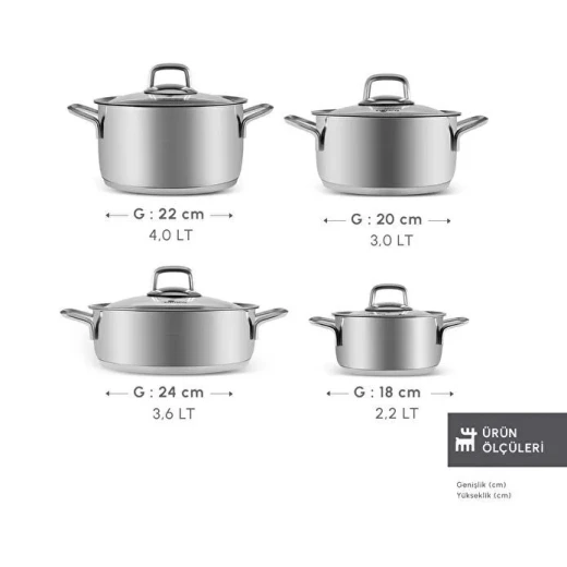 Karaca Powersteel Pekin 316+ 8-Piece Induction Stainless Steel Cookware Set – Durable Pots with Efficient Heat Distribution for Everyday Cooking - karaca - Image 5