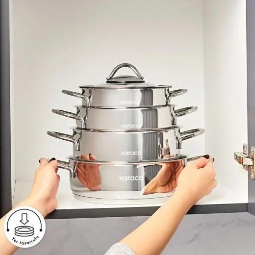 Karaca Powersteel Pekin 316+ 8-Piece Induction Stainless Steel Cookware Set – Durable Pots with Efficient Heat Distribution for Everyday Cooking - karaca - Image 2