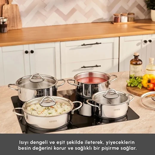 Karaca Powersteel Pekin 316+ 8-Piece Induction Stainless Steel Cookware Set – Durable Pots with Efficient Heat Distribution for Everyday Cooking - karaca - Image 3