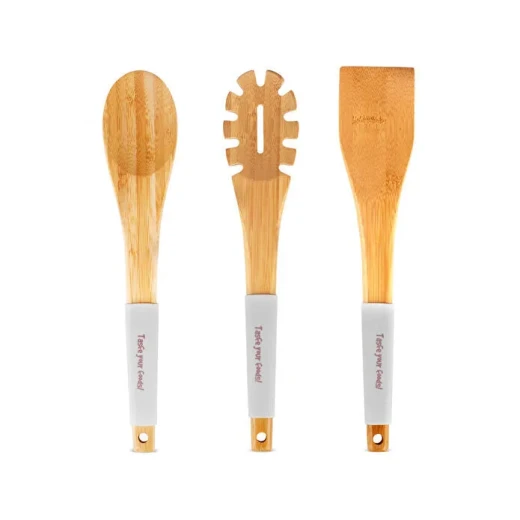 Crick Crack Harmony Taupe 3-Piece Wooden Serving Utensil Set – Silicone Kitchen Tools with Bamboo Handles for Elegant Food Preparation - Crick Crack - Image 2