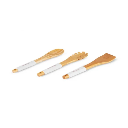 Crick Crack Harmony Taupe 3-Piece Wooden Serving Utensil Set – Silicone Kitchen Tools with Bamboo Handles for Elegant Food Preparation - Crick Crack - Image 3