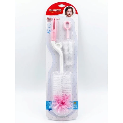 MumLove Sponge Baby Bottle Cleaning Brush with Rounded Tips, Includes Small Nipple Brush, Multi-Purpose Bottle Cleaner for Baby Bottles and Water Bottles – Pink