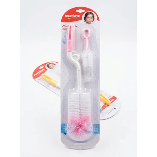 MumLove Sponge Baby Bottle Cleaning Brush with Rounded Tips, Includes Small Nipple Brush, Multi-Purpose Bottle Cleaner for Baby Bottles and Water Bottles – Pink - Mumlove - Image 2