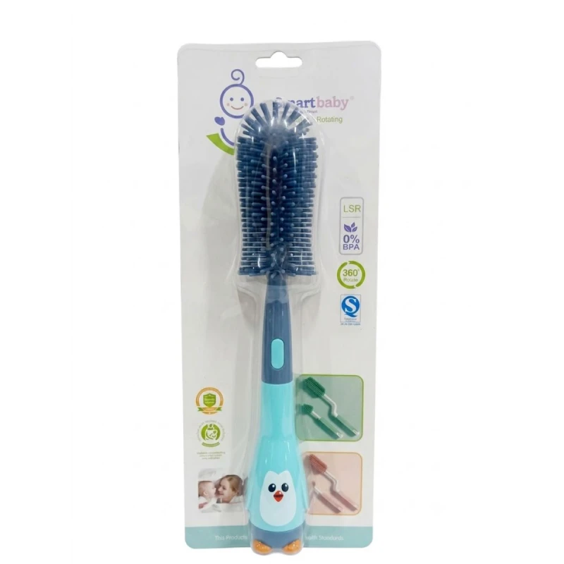 Smart Baby Silicone Rotating Bottle Brush 360° Swivel Handle, BPA Free, Soft Silicone, Easy to Use & Lightweight - Blue - Smart Baby