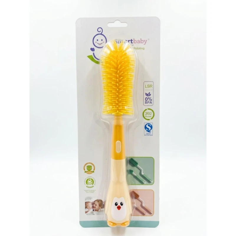 smart Baby Silicone Rotating Bottle Brush 360° Swivel Handle, BPA Free, Soft Silicone, Easy to Use & Lightweight - Yellow - Smart Baby