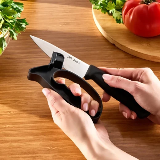 Dr. Inox Knife Sharpener Black, Manual Blade Sharpening Tool Made with High Quality 2Cr13N Material for Maintaining Sharp Knives - Dr. Inox - Image 2